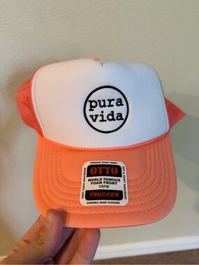 Pura Vida Coral and White Mesh Trucker Hat